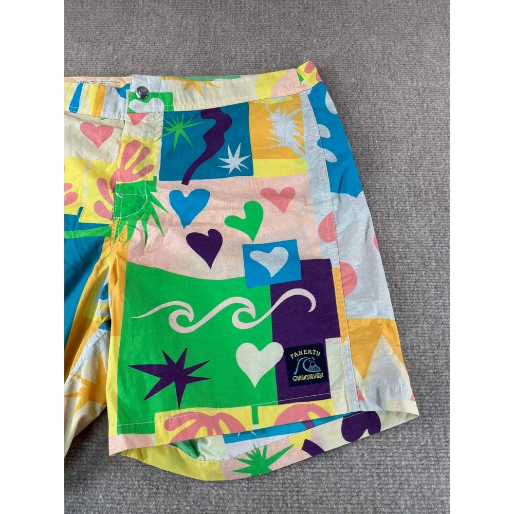 Faherty Quiksilver Mens 34 Board Shorts Multi Color Abstract Heart Print Swim
